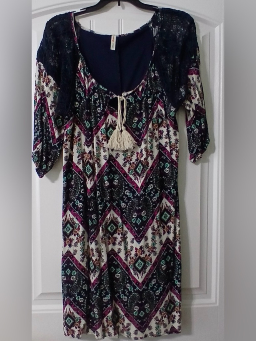 Orange Creek Bohemian Dress Sz L Half Sleeves Scoop Neck